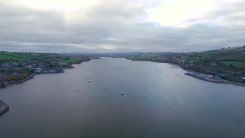 View over River Teign, Shaldon and Teignmouth from a drone, Devon, England 스톡 동영상 166631021
