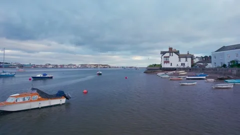 View over River Teign, Shaldon and Teignmouth from a drone, Devon, England Stock Footage 166631595