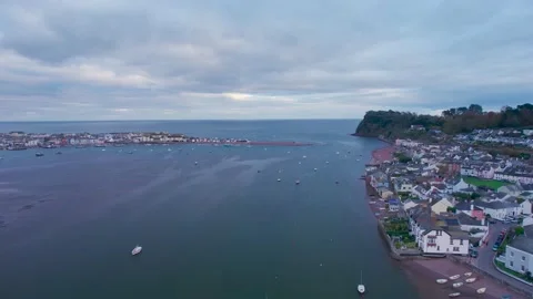 View over River Teign, Shaldon and Teignmouth from a drone, Devon, England Stock Footage 166674528