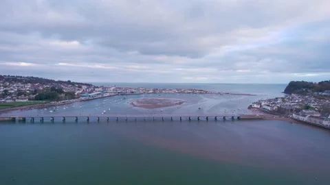 View over River Teign, Shaldon and Teignmouth from a drone, Devon, England Video stock 167026750