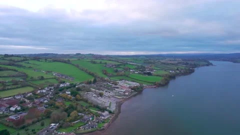 View over River Teign, Shaldon and Teignmouth from a drone, Devon, England Stock Footage 167027275