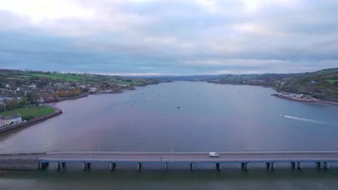 View over River Teign, Shaldon and Teignmouth from a drone, Devon, England Stock Footage 167027585