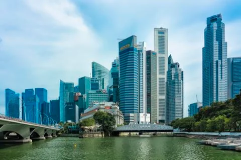 View over the river towards Central Business district and Hotel. Stock Photos
