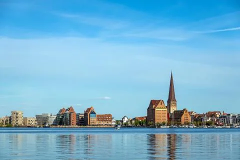 View over the river Warnow to the hanseatic town Rostock, Germany Stock Photos