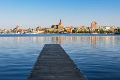View over the river Warnow to the Hanseatic City of Rostock Stock Photos