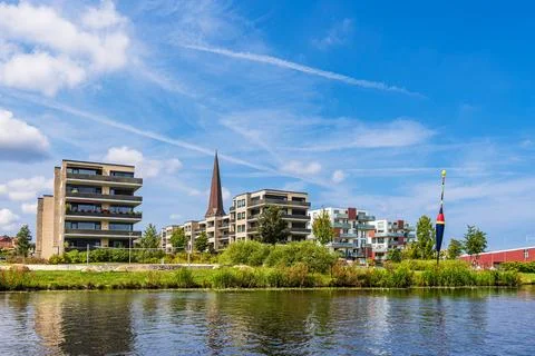 View over the river Warnow to the Hanseatic City of Rostock, Germany Stock Photos