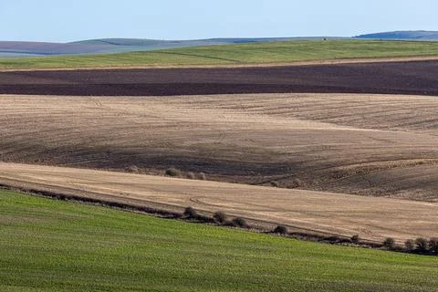A view over a rolling South Downs landscape on a sunny winter's day Stock Photos
