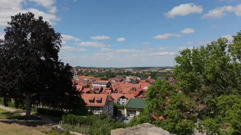 View over the rooftops of Blankenburg framed by a large shady tree 動画素材 337979087