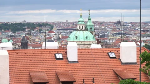 View over rooftops of the City of Prague Czech Republic Video stock 204878730