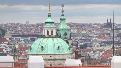 View over rooftops of the City of Prague Czech Republic Stock Footage 204878894