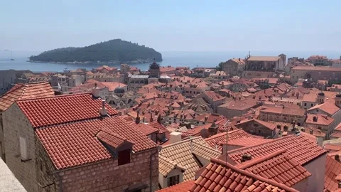View over rooftops from City Wall in Dubrovnik old town Stock Footage 137451993
