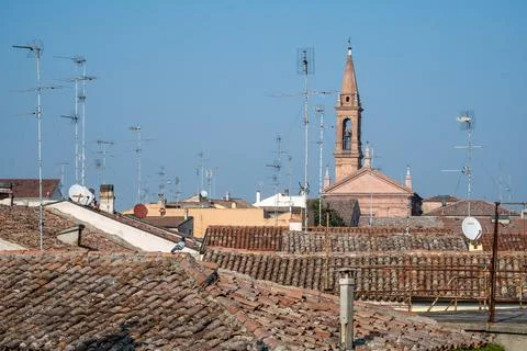 View over the rooftops of Comacchio, Italy Foto stock