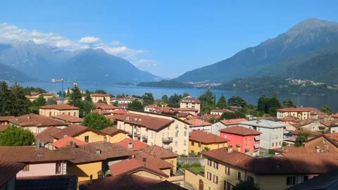 View over rooftops of Dongo Lake Como Stock Footage 313361874
