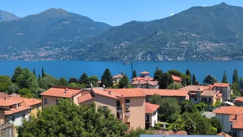 View over rooftops of Menaggio Lake Como Stock Footage 313361753