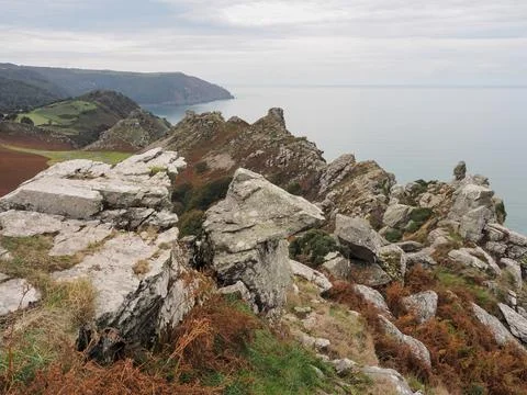 View over Rugged Jack and Castle Rock from Hollerday Hill, Exmoor, Devon Stock Photos