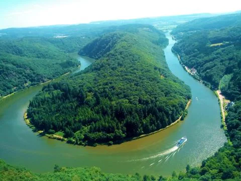 View over the Saar loop near Mettlach Stock Photos
