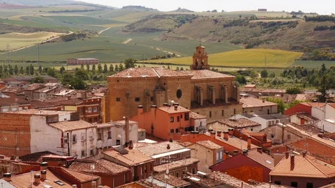 View over Santo Domingo de la Calzada, La Rioja, Spain Stock Footage 98001263