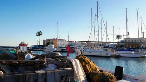 View over the small port of "Cabo de Palos", Sticks Cape, in Murcia, Spain. 스톡 동영상 136900567