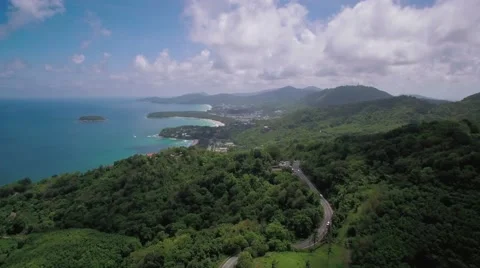 View Over Southern Phuket Beaches and Hills Aerial Drone Pullback Shot Stock Footage 65520567