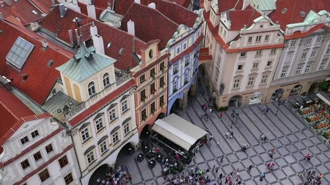 View over square close to the Astronomical clock in Prague Stock Footage 80303947