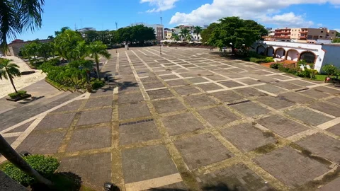 View over square in front of Alcazar de Colon in Santo Domingo. Video stock 234683763