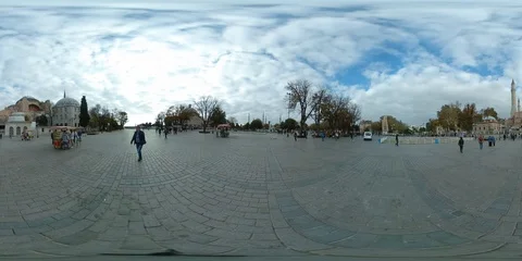 View over Sultanahmet Square and Hagia Sofia - 360 VR Stock Footage 98152407