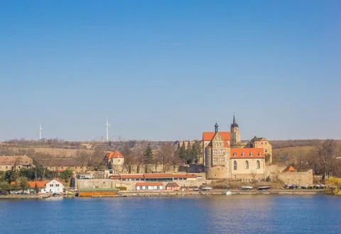 View over the Susser See lake and the castle in Seeburg Stock Photos