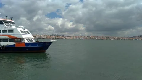 View over the tagus river the 25 april bridge and Lisbon Stock Footage 132573425