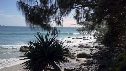 View Over Turquoise Ocean At Belongil Beach, Byron Bay, NSW, Australia - Drone S Stock Footage 294635406