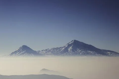 View over the two peaks of the Mount Ararat from Armenia 스톡 사진