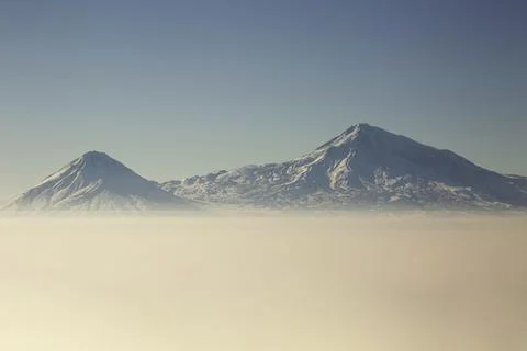 View over the two peaks of the Mount Ararat from Armenia Stock Photos