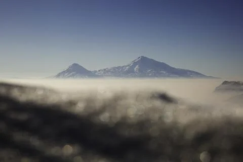 View over the two peaks of the Mount Ararat from Armenia Stock Photos