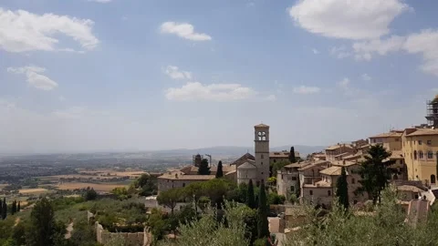 View over the Umbrian valley and  Assisi, Umbria Stock Footage 204150214