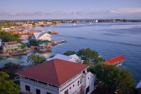 A view over Utila Harbour, Utila, Bay Islands of Honduras Stock Photos