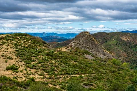 View over the valley and mountains in Gourgon, Ardeche, France Stock Photos