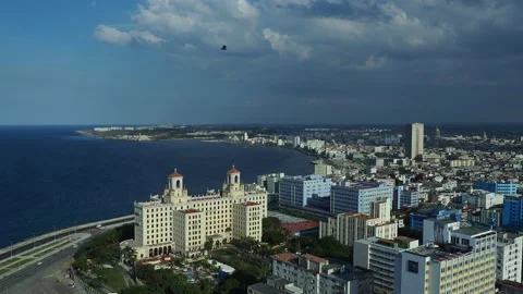 View over Vedado towards Hotel Nacional and El Malecon in Havana, Cuba Stock Footage 139488596