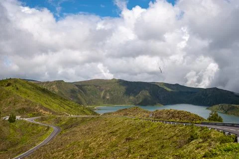View over the viewpoint at the Lagoa do Fogo in São Miguel Island, Azores Stock Photos