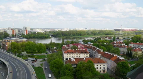View over Vistula river, Warsaw, Poland Stock Footage 49683123