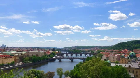 View over the Vltava River in Prague Czech Republic Stock Footage 246578939