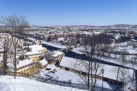 View over the wintry Gera Stock Photos