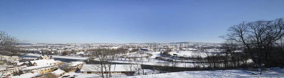 View over the wintry Gera Stock Photos