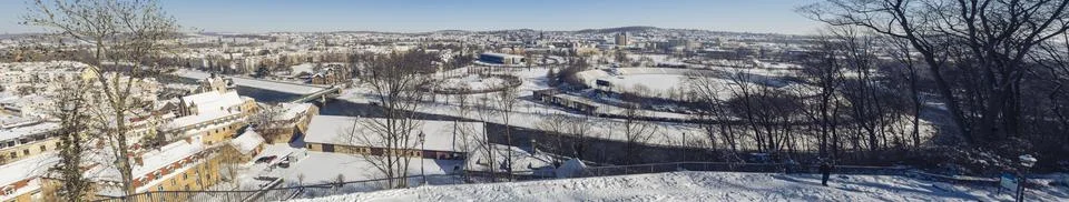 View over the wintry Gera Stock Photos