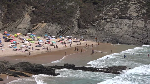 View Over Zambujeira do Mar Beach in Odemira, Alentejo Portugal v2 Stock Footage 66029958