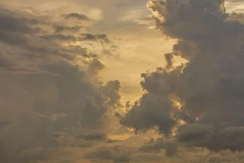View of an overcast sky. Dramatic gray sky and white clouds before rain in th Stock Photos