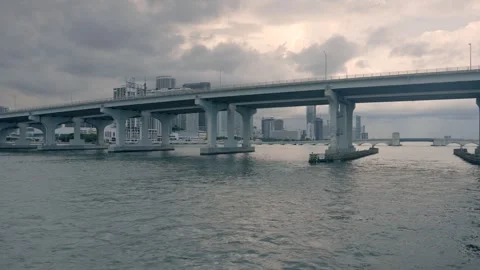 View of overpass in Miami Florida and skyline from the water/ocean Vídeos de archivo 258849231