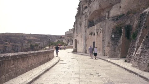 A view of paceful Matera from the countryside with a blur transition Stock Footage 121339741