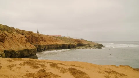 View of Pacific Coast against Sunset Cliffs Natural Park, San Diego, CA Stock Footage 112960199
