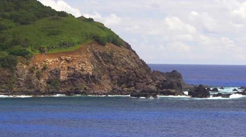 View of Pacific Ocean and mountain in Pitcairn Islands Stock Footage 51473321