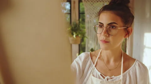 View Of The Painter's Concentration And Cheerful Face Stock Footage 170234892