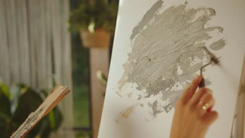 View Of Painting Makes by Beautiful Woman Using Oil Paints Stock Footage 170234953